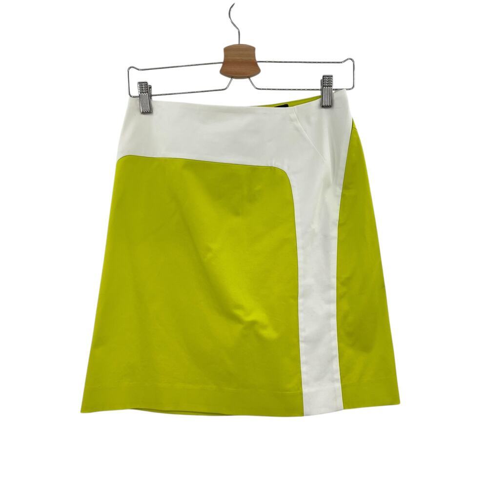 Piazza Sempione Neon Lime Green Cream‎ Colorblock Mini Skirt Size 38 US 2